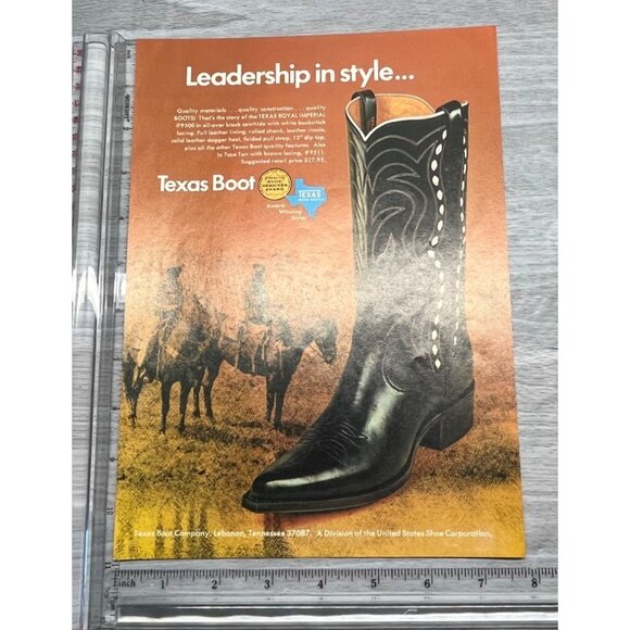 Texas Boot Company Vintage Print Ad 1970s Royal Imperial Boots Cowboy Western - Picture 2 of 6
